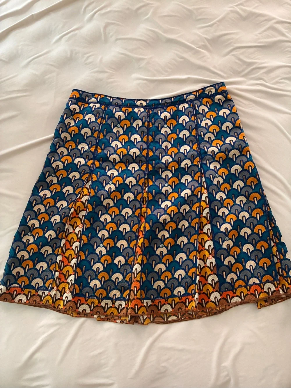 Tory Burch Blue orange & Gold Patterned A-Line Women's Skirt with pleats